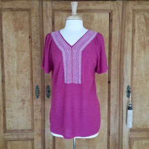 Vintage V-Neck Embellished Half Sleeve Top. Size M.